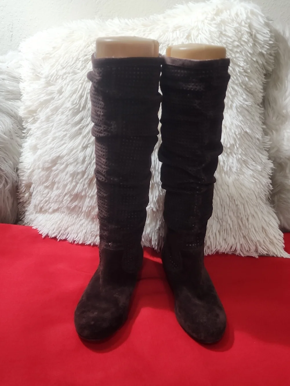 UGG ABILENE Chocolate Brown Perforated Slouchy Suede Leather Boots